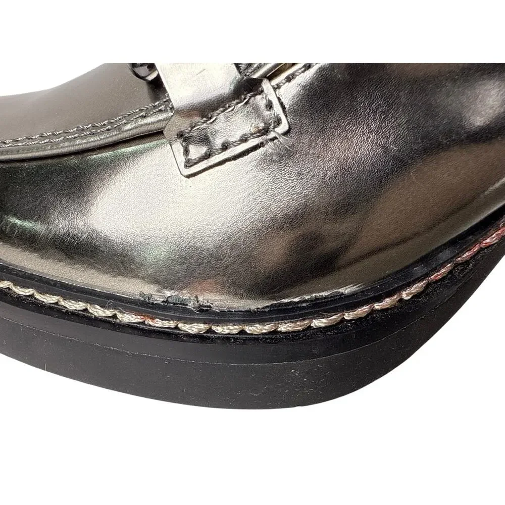 Naturalizer Loafer Callie-Moc Pumps Womens 9M Pewter Metallic Block Heel Chain